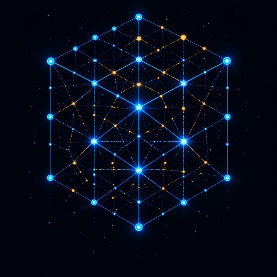 A lattice of linked nodes — modular, repeatable units